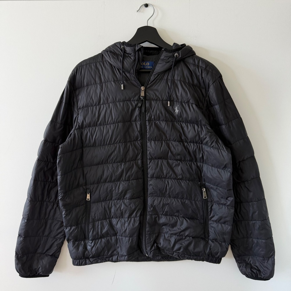 Polo Ralph Lauren Colden Black Quilted Down Puffer Jacket Hooded Large Mens L
